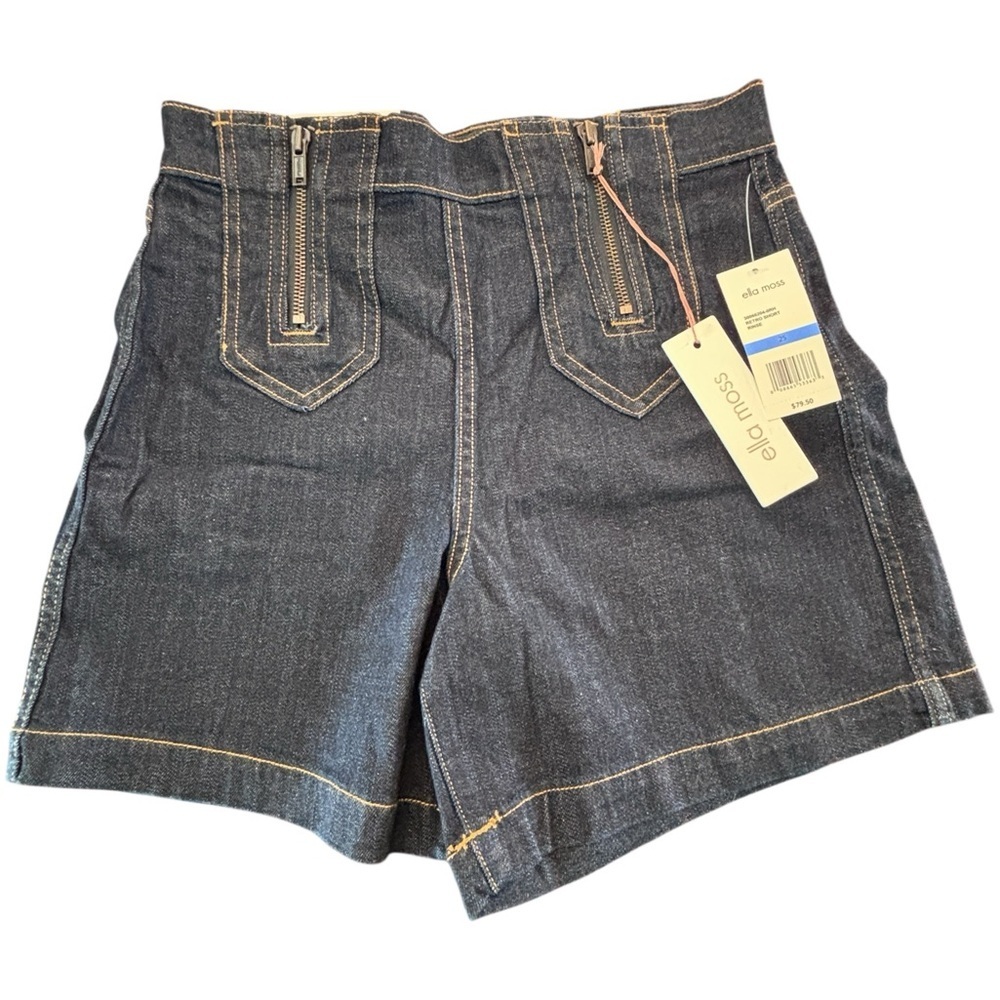 Ella Moss NWT High Waisted Dark Wash Denim Shorts Size 25 Zip Detail